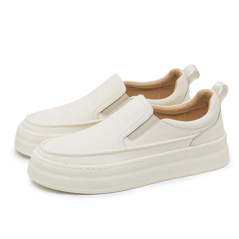 Fashion Youth Latest Trend Men Leather Casual Outdoor Shoes Platform Loafers Slip-on High Quality White Minimalist Thick Bottom Sneakers
