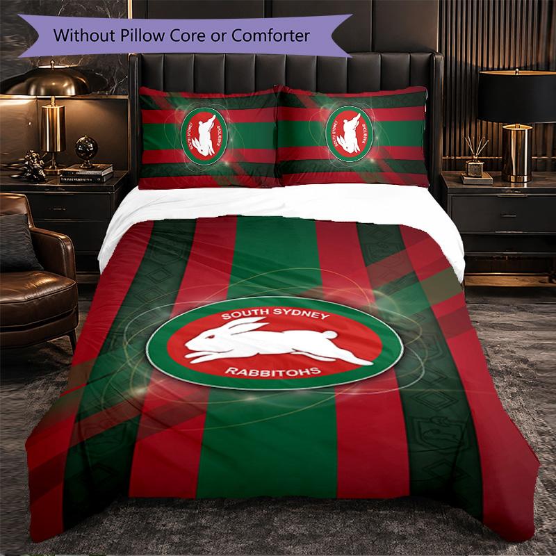 South Sydney Rabbitohs Pattern Microfiber 3Pcs Bedding Set Decor Duvet Cover Set For Bedroom Home Use
