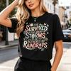 Floral Quote I've Survived Too Many Storms Graphic Tee Unisex Casual Summer Short Sleeve Fashion Gift for Her Daily Streetwear