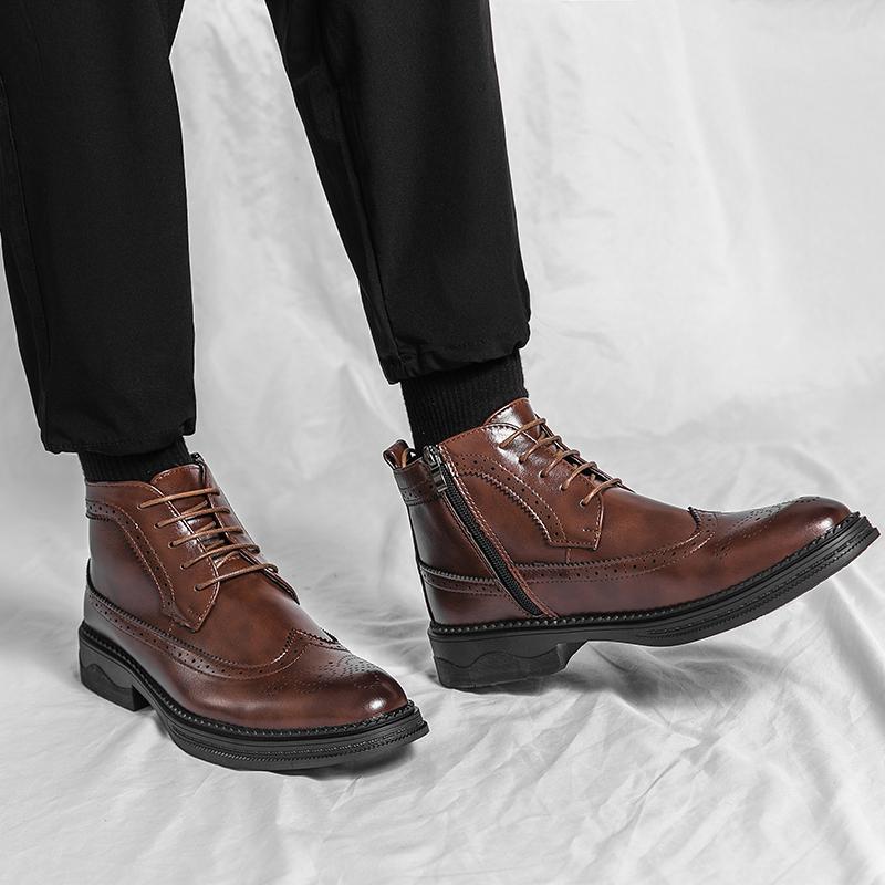 Nouvelles Bottines Brogue d'Hiver à la Mode en Cuir Verni pour Homme à Lacets Montantes pour Homme Plates Chaussures de Tous les Jours Tout Terrain
