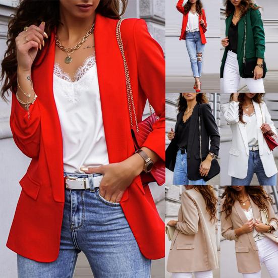 Chic Lady Autumn Lapel Solid Color Slim Fit Coat Long Sleeve Women Jacket Blazer