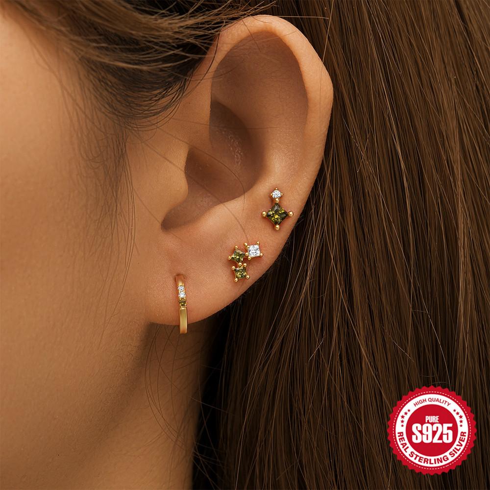 Stylish Simple S925 Sterling Silver Quad Star Classic Turquoise Earrings Stud Earrings Set Women'S Earrings Set