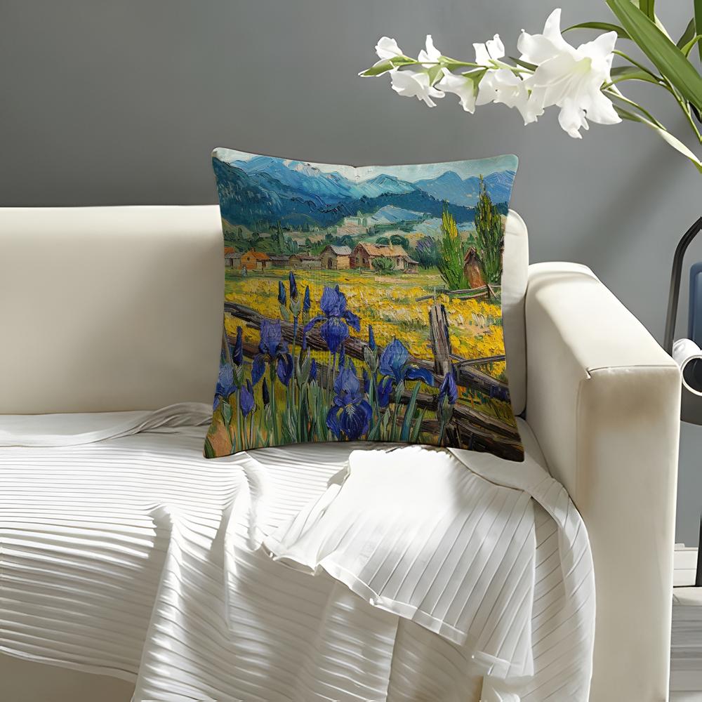 Landscape Painting Style Pillow Case Natural Linen Organic Fabric DoubleSided Printing Sofa Home Decor Cushion Cover