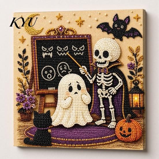 Zestaw do malowania sztucznymi perłami Zestaw Halloweenowy, Sztuka czarownictwa DIY Mozaika z koralików 3D Artystyczna Dekoracja ścienna dla dorosłych początkujących, Ręcznie robiona Dekoracja Świąteczna Kreatywna