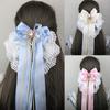 Sweet Large Bowknot Embroidered With Lace Hair Clip Lolita Long Ribbon Hairpin Ponytail Hair Bands Hair Accessories