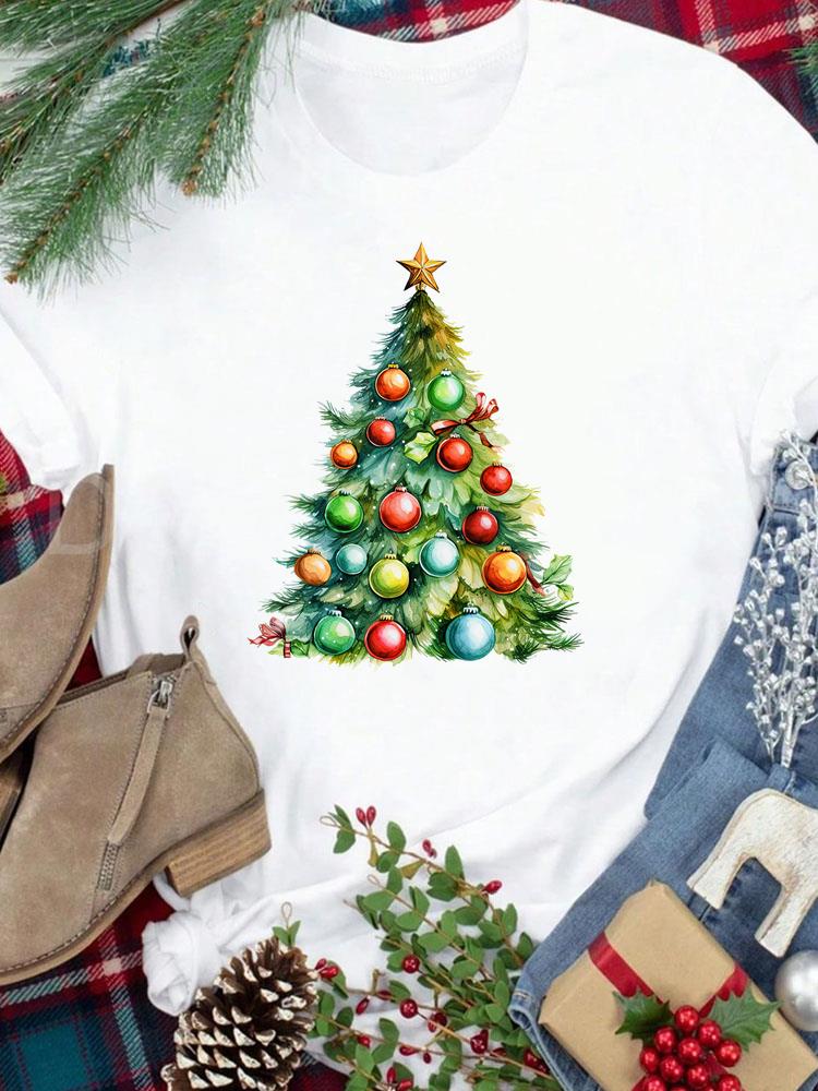 (Asian Size) New Year festival Women Print Holiday Tee Top Merry Christmas letter style cute Casual Lady Short Sleeve Fashion Graphic T-shirts