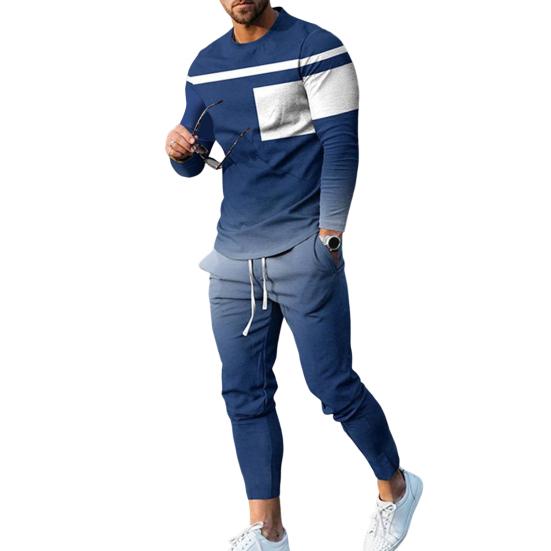 2Pcs/Set O-neck Long Sleeve Mid-rise Elastic Waistband Pockets Men Outfit Spring Autumn