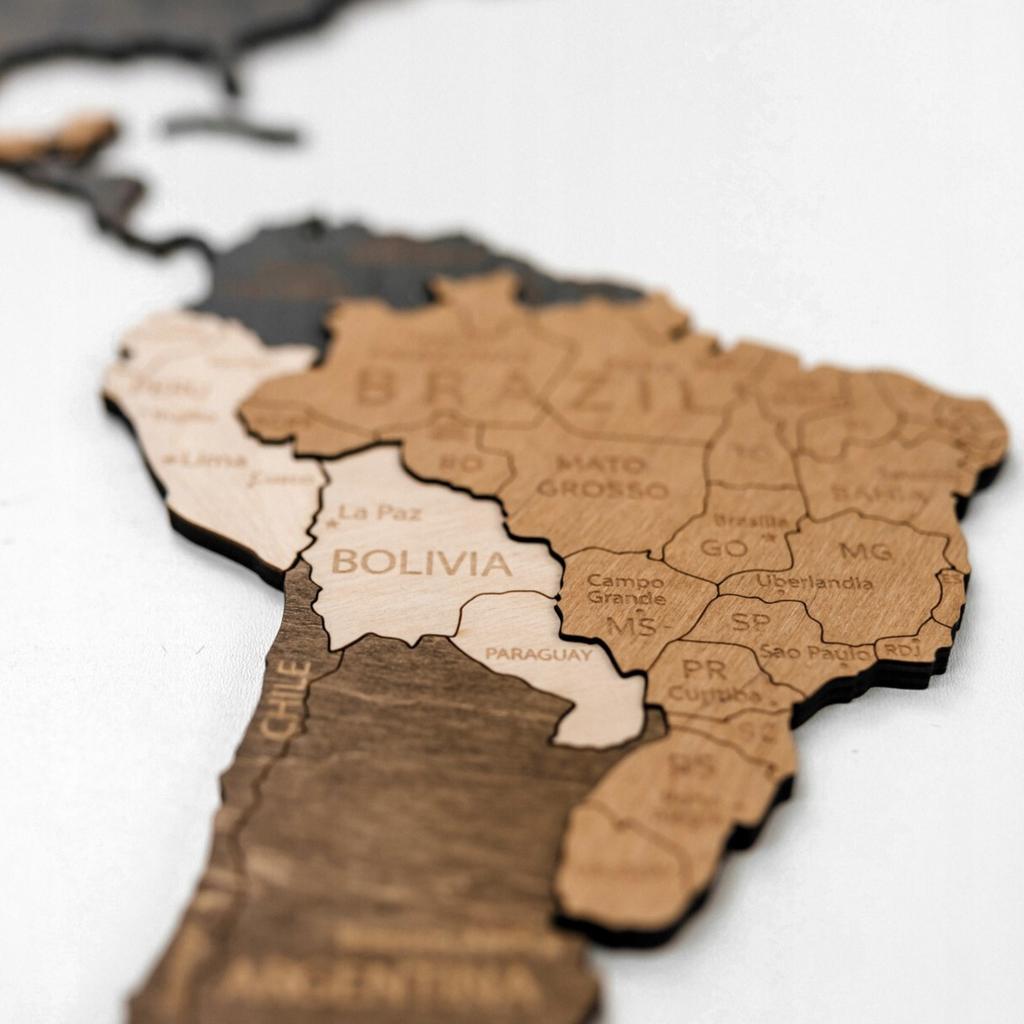 3D Wooden World Map Beige Brown 130x72cm Cities Wall Decoration