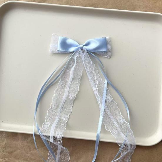 2Pcs Hairpin Embroidery Lace Pattern Ribbon Bow Hair Clip Color Matching Non-Damaging Rounded