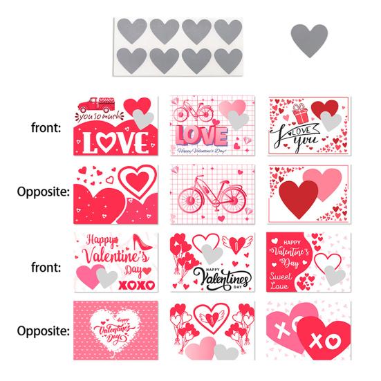 6/12Pcs Valentines Day Couple Scratch Card with Stickers DIY Romantic Love Heart Greeting Card Wedding Engagement Anniversary Party Supplies
