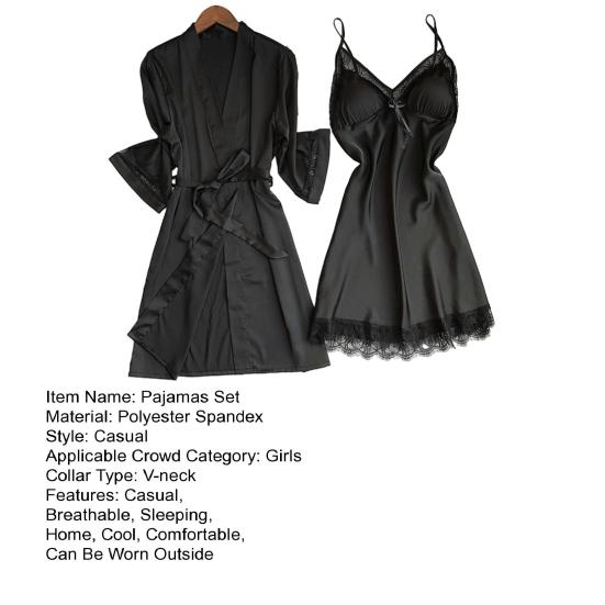 Nightgown And Robe Sets for Women Lace Trim Mini Sleepdress And 3/4 Sleeve Bathrobe 2 Piece Pajamas Set Sexy Chemise Bride Sleepwear