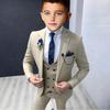 Formal Peak Lapel Suit Set 3 Pieces For Kids Perfirmance Outfit Host Costumes,Handsome Elegant Boys Slim Fit Suits Party Tuxedo