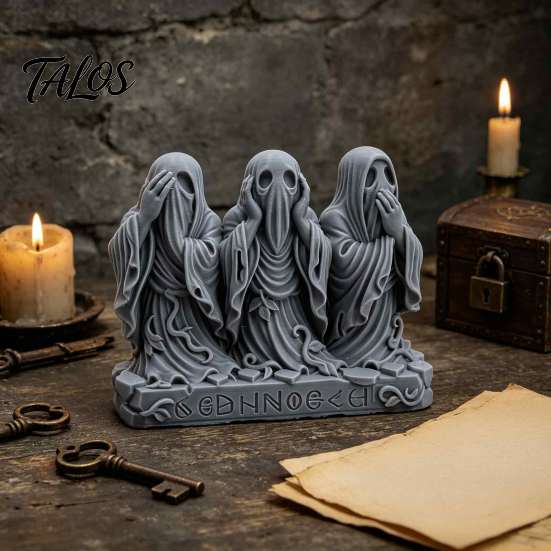 Artistic Ghost Statue 3D Printed Figurine, See Hear Speak No Evil Gothic Mysterious Dark Style Ornament Statue, Halloween Desktop for Home,