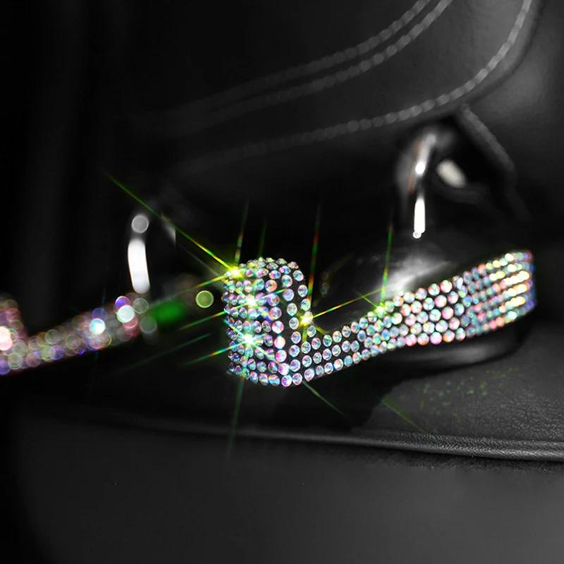 2pcs Diamond Crystal Car Seat Headrest Hanger Bag Hook Holder for Bag Purse Cloth Auto Fastener Clip Bling Car Accessories