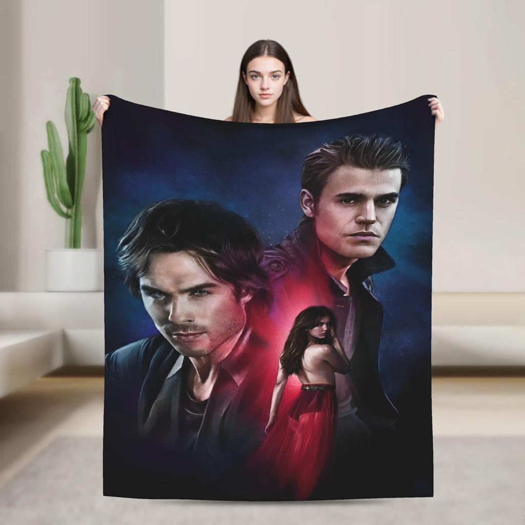 Damon Salvatore Blankets The Vampire Diaries Plush Funny Breathable Throw Blankets for Home Autumn/Winter