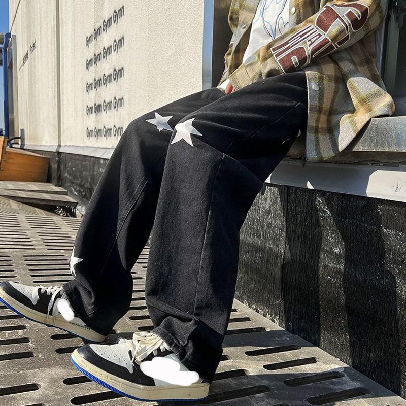 Men's Y2K Fashion Trend Clothing Printed Baggy Straight Vintage Trousers Jeans For Men Casual Denim Pants Streetwear Man Sweatpants