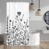 Vintage Black Gold Boho Shower Curtain, Dark Wildflower Botanical Print, Farmhouse Floral Art with Hooks