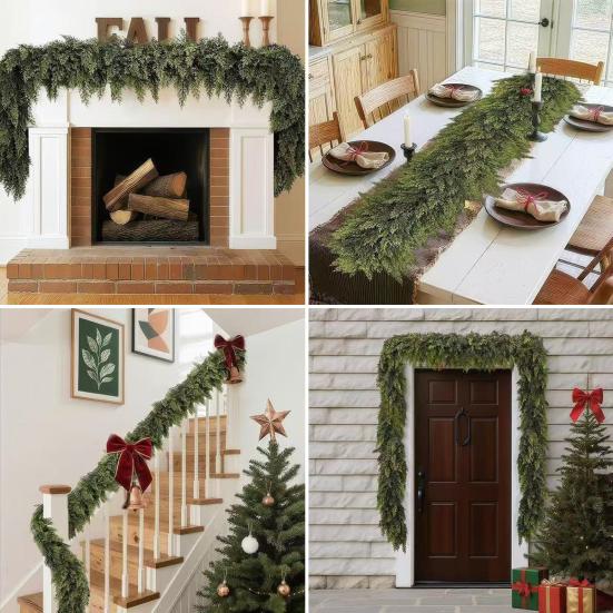 1/2Pcs 150/180/270CM Christmas Artificial Cedar Garland Simulation Norfolk Pine Needle Rattan Fake Greenery Mantle Fireplace Porch Outdoor Decoration