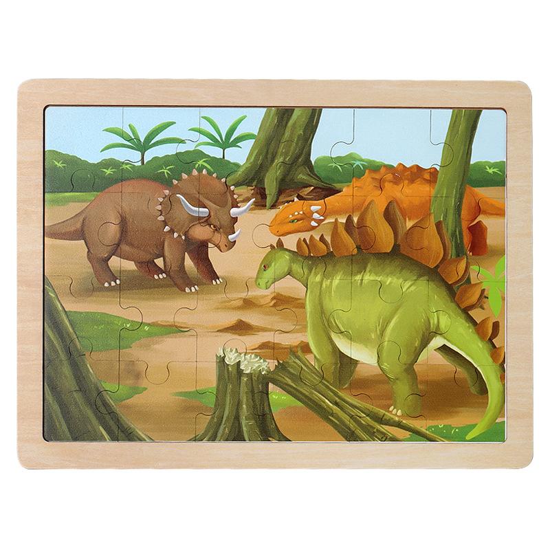 Laser Log Frame 24 Pieces Wooden Puzzle Children'S Animal Cartoon Dinosaur Plane Puzzle Toy