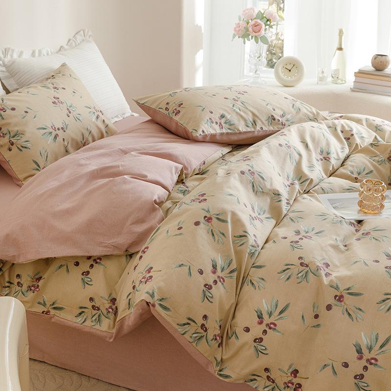Ins Style Pure Cotton Four-piece Student Dormitory Bed Pillowcase Quilt Cover Sheet Three-piece Fitted Sheet Set