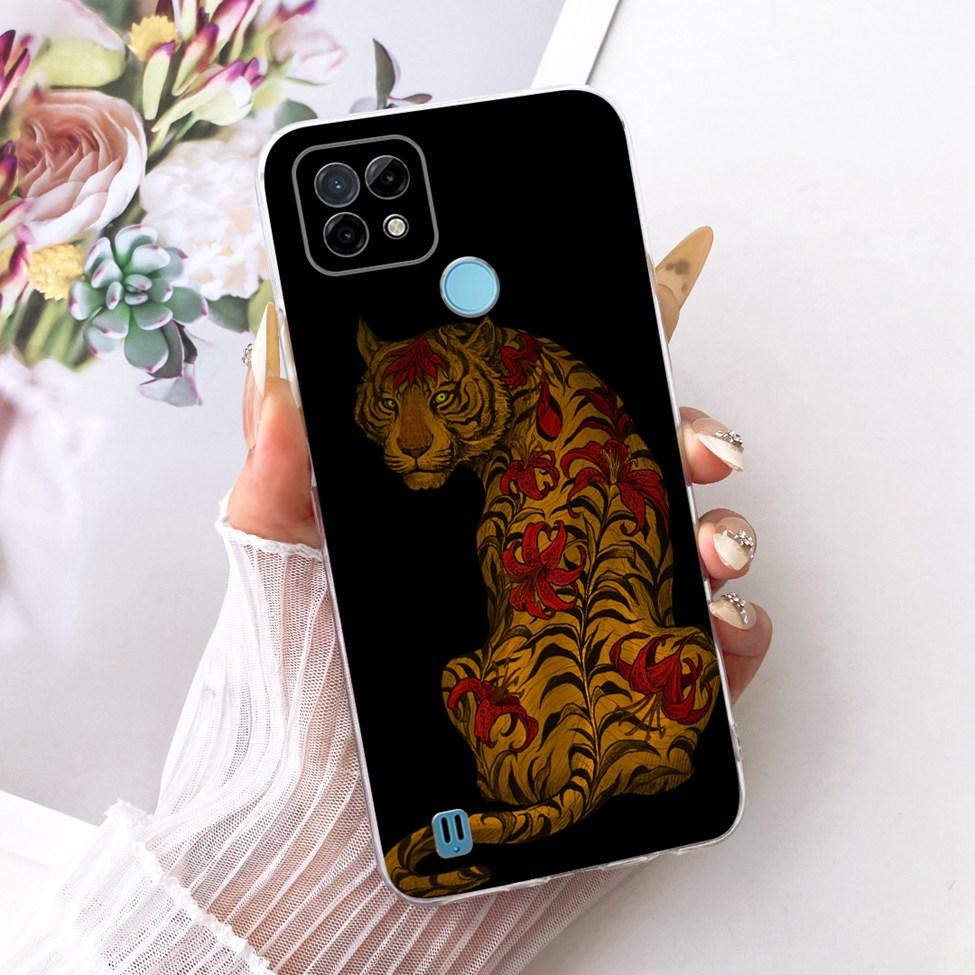 Clear Cover For Realme C21 Case RMX3201 Cute Cat Fashion Butterfly Funny Painted Phone Casing For Real me C21
