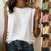 Women's Sleeveless Linen Blend Tank Top Button Side Casual Loose Fit Solid Color Tops Multi Colors