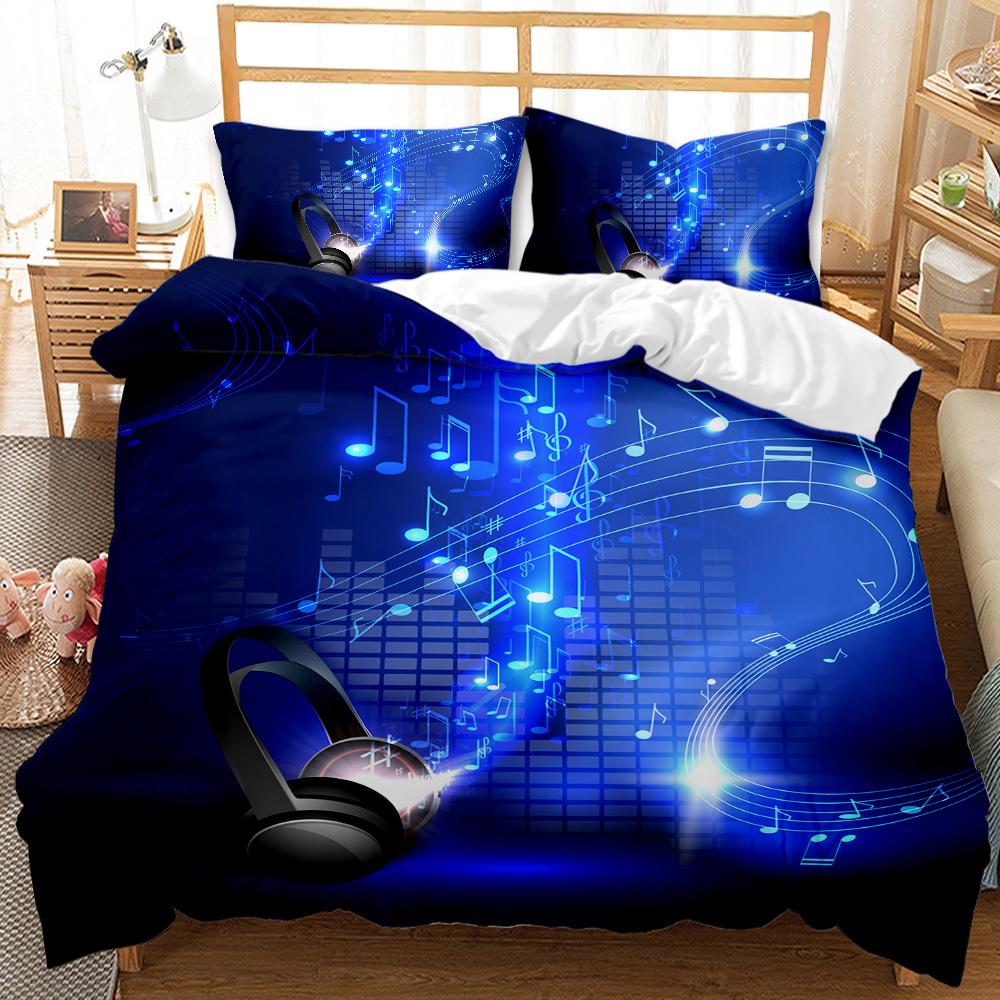 Headphones Duvet Cover Set Rock Music Melody Note Comforter Cover Pink Headset Polyester Bedding Set For Kid Boy Girl King Size