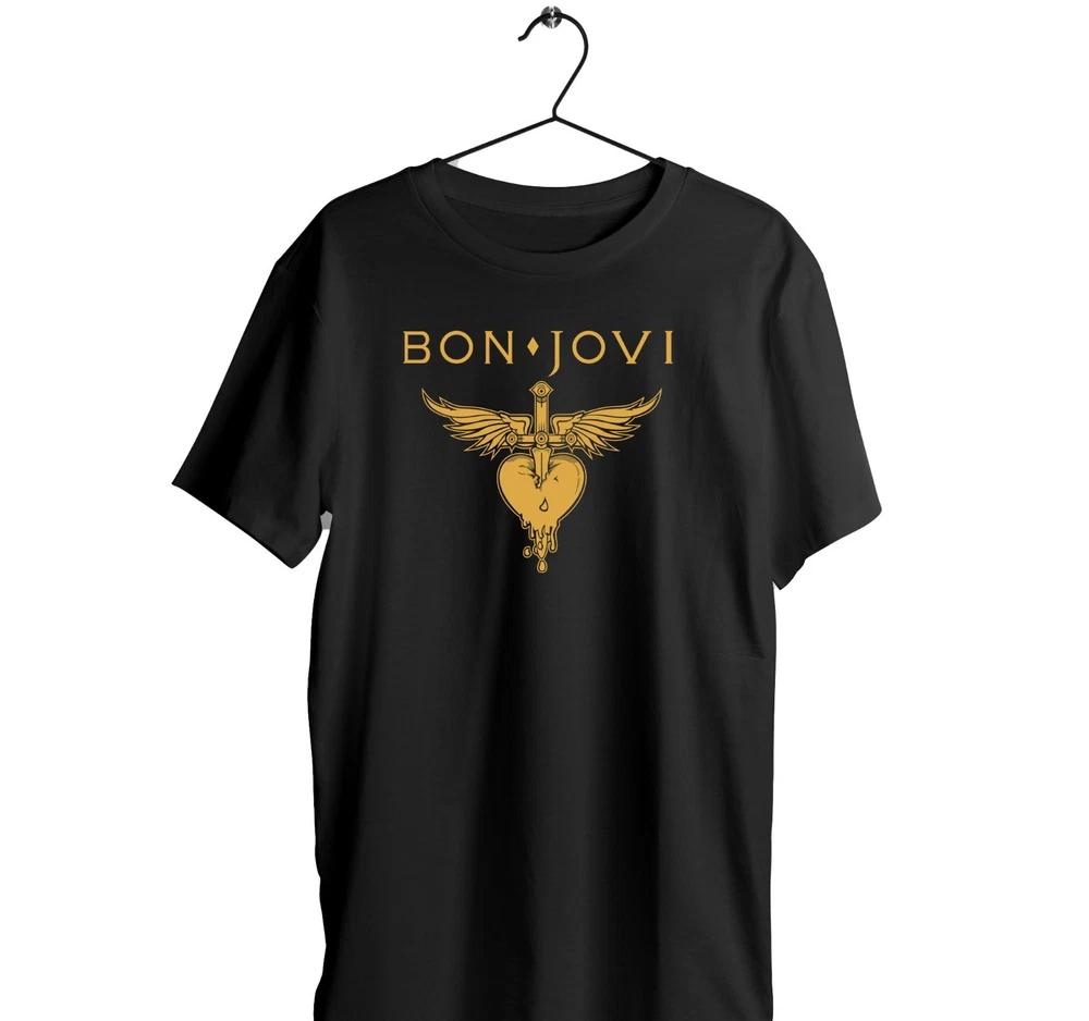 T-shirt Nera Logo Bon Jovi I Cotone Manica Corta I Regalo Glam Hard Rock Maglietta