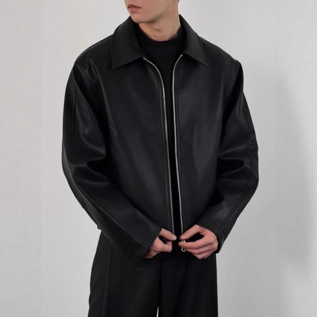 Men's American Retro Cleanfit Red Lined High-End PU Leather Jacket for Spring/Autumn