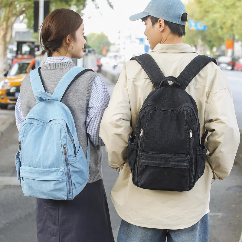 Denim Backpack Casual Style Unisex School Bag Fashionable Travel Rucksack