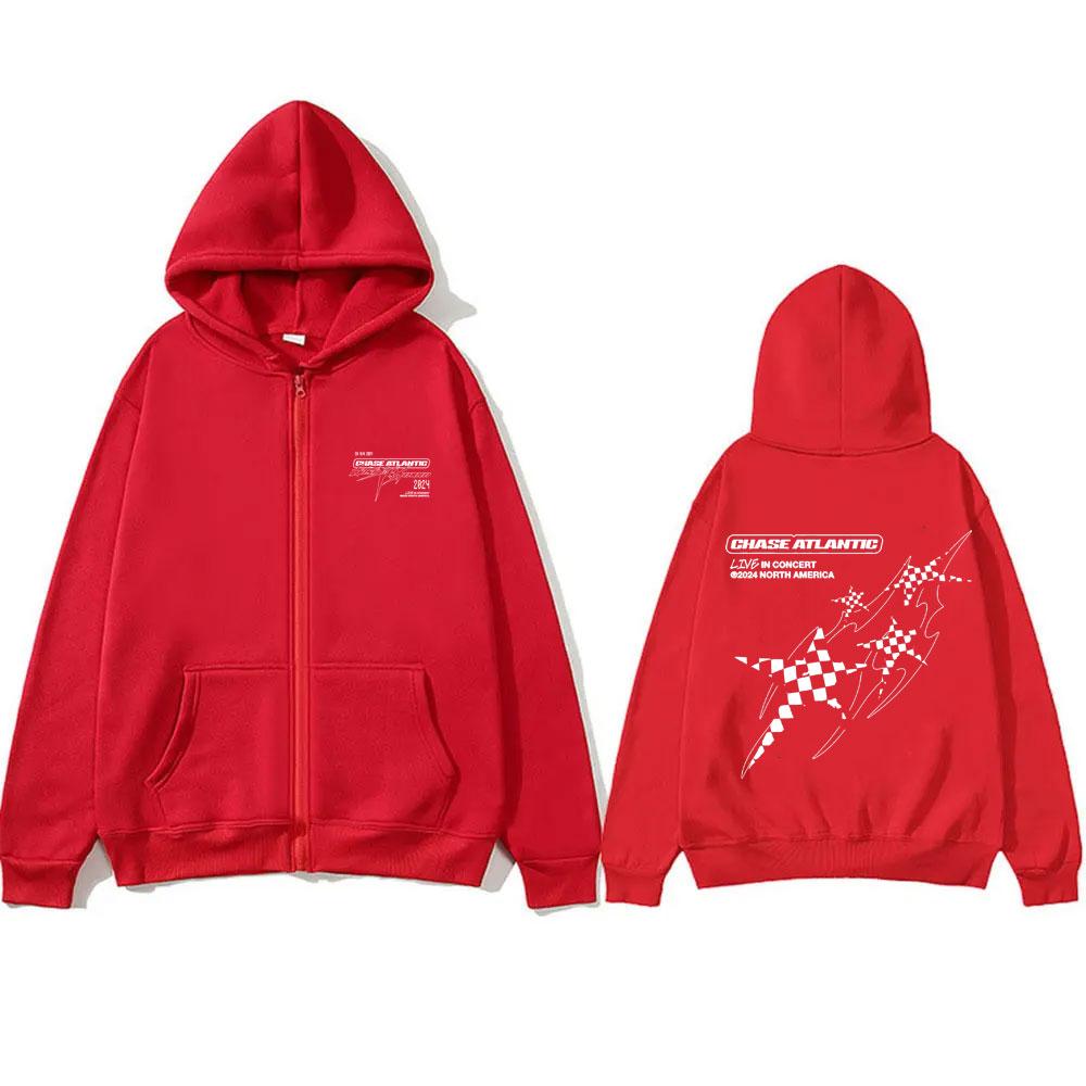 Chase Atlantic Lost in Concert Sweat à capuche zippé Hommes Femmes Décontracté Vintage Fermeture éclair Sweat à capuche Homme Alternative R&B Rock Veste zippée
