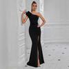 Amazon European and American Celebrity Temperament Sexy Model Car Model Dress, Lotus Leaf Single Shoulder Slim Long Evening Dress