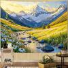 Nature Mountain Tapestry Daisy Flower Yellow Meadow Tapestry for Bedroom Aesthetic Sunlit Valley Snowy Stream Landscape Small