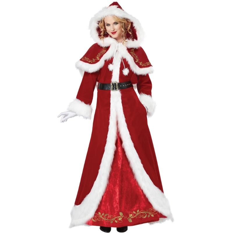 Santa Costume Mrs Santa Christmas Costume Woman Outfit Christmas Long Dress New Year Party Set
