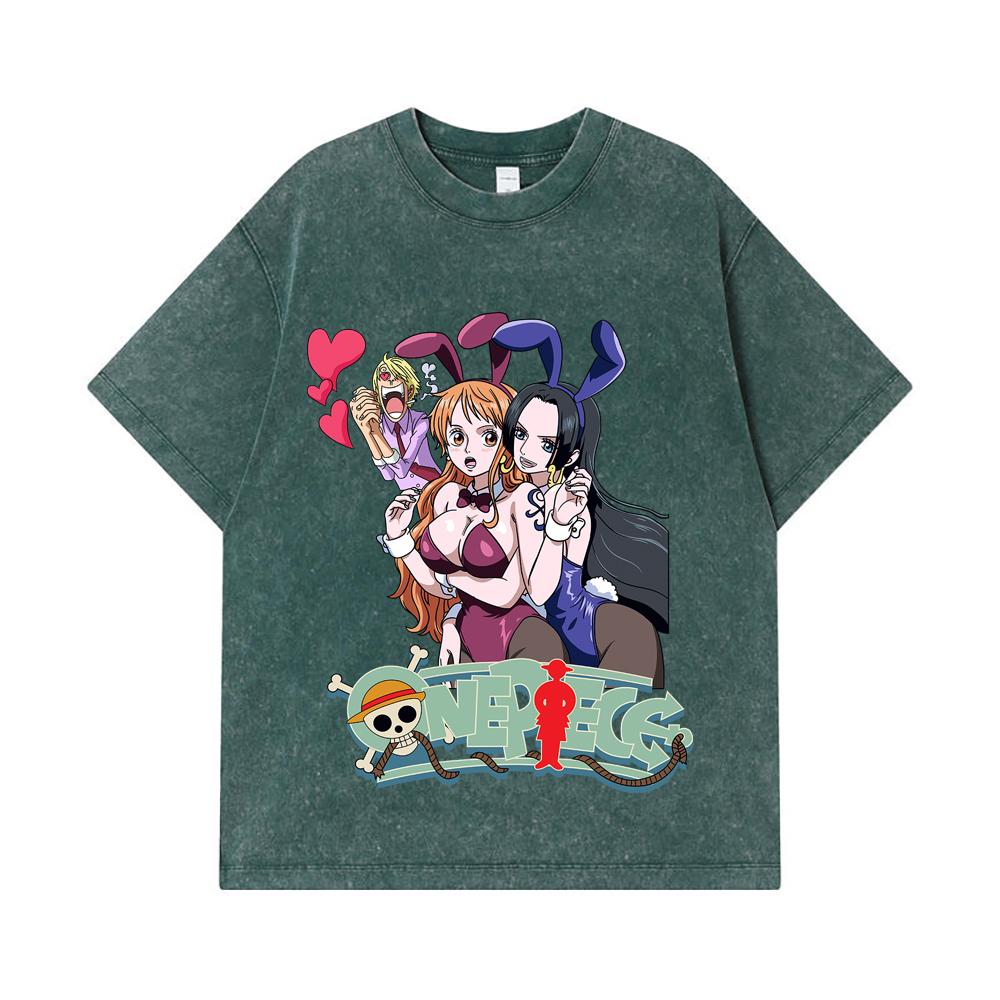 275 GSM Washed T-shirts 100% Cotton One Piece V53 Nami Boa Print Unisex Heavy Cotton T Shirt
