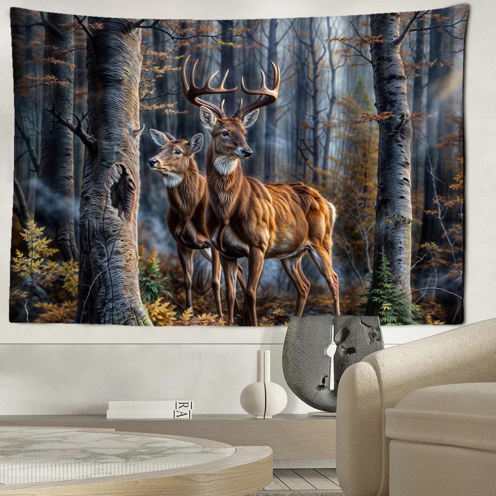 Vintage Elk Forest Tapestry Wall Hanging Hippie Bohemian Minimalist Art Landscape Dormitory Living Room Home Decor