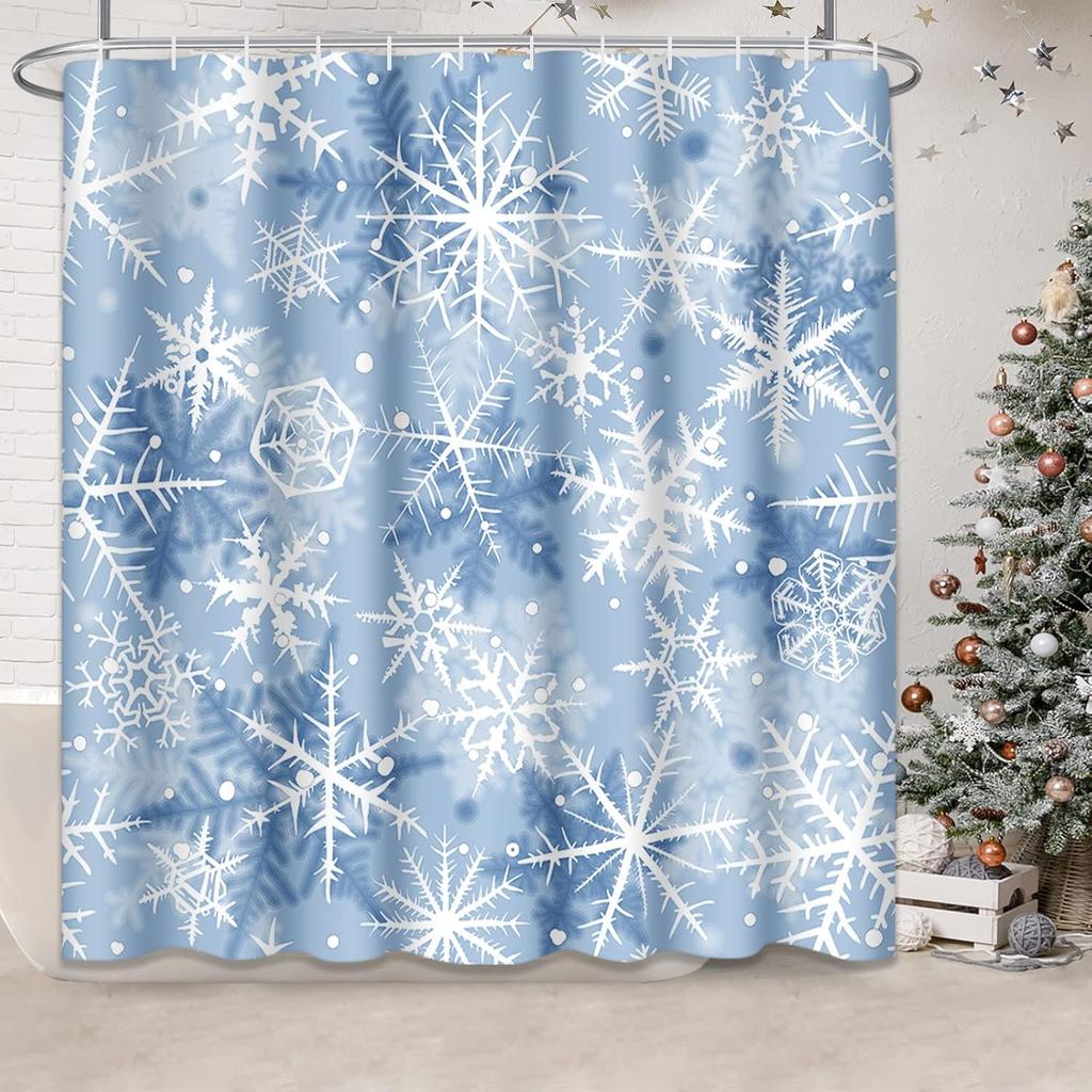 Three Christmas Dwarf Elves In Snow Shower Curtain, Waterproof Fabric Bathroom Shower Curtain Set With 12 Hooks 72"X72"