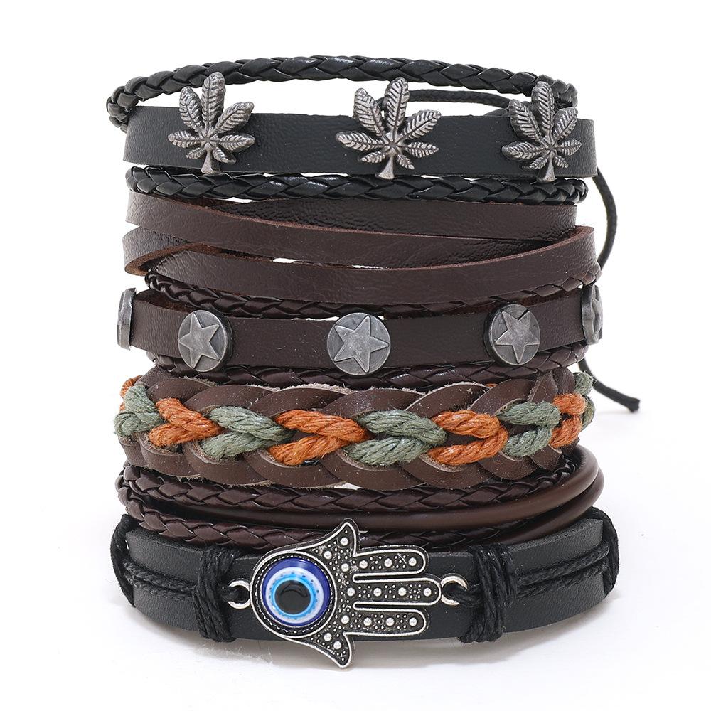 BBTO 6 Stk Halloween Læderarmbånd til Mænd Kvinder Sort Armbånd Justerbart Armbånd til Fest