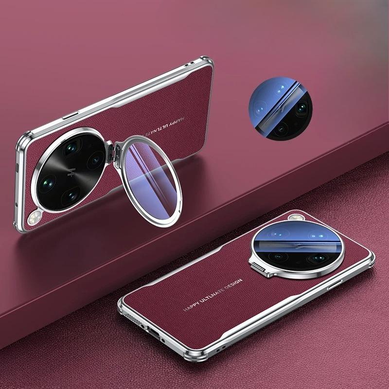 Voor OPPO Find X9 Ultra Glazen Lens Onzichtbare Beugel Hoesje Voor Find X9Ultra Vier Hoeken Anti-val Eenvoudige Leren Schokbestendige Cover