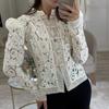 Sommer Neu Damen Spitze Häkeln Stehkragen Slim Fit Bluse Mode Elegant Pendlerhemd