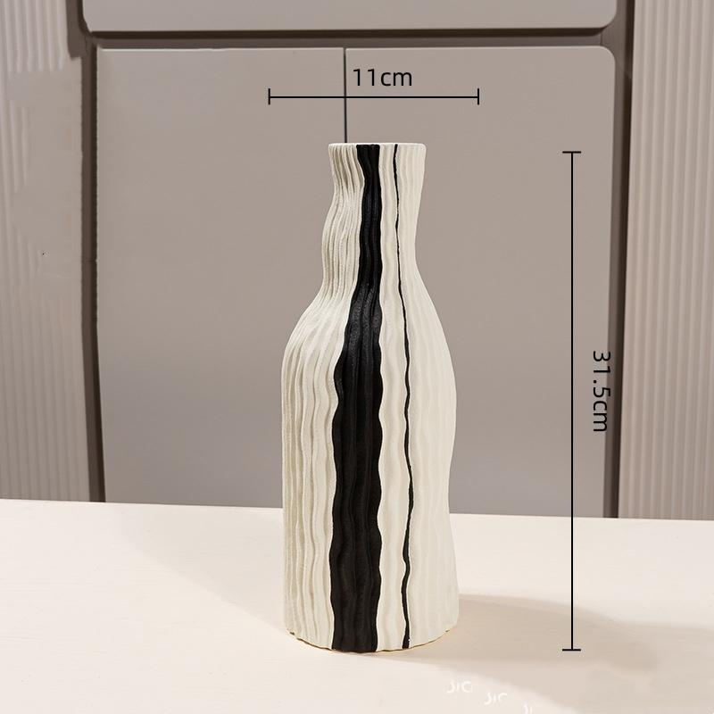 Ceramic Vase Geometric Stripes Wave Handmade Irregular Vase Flowerpot Flower Arrangement Accessories Home Decoration
