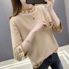 Slim Three-quarter Sleeve Mercerized Cotton Letter Half Turtleneck Sweater T-shirt Top for Women Spring and Autumn Korean