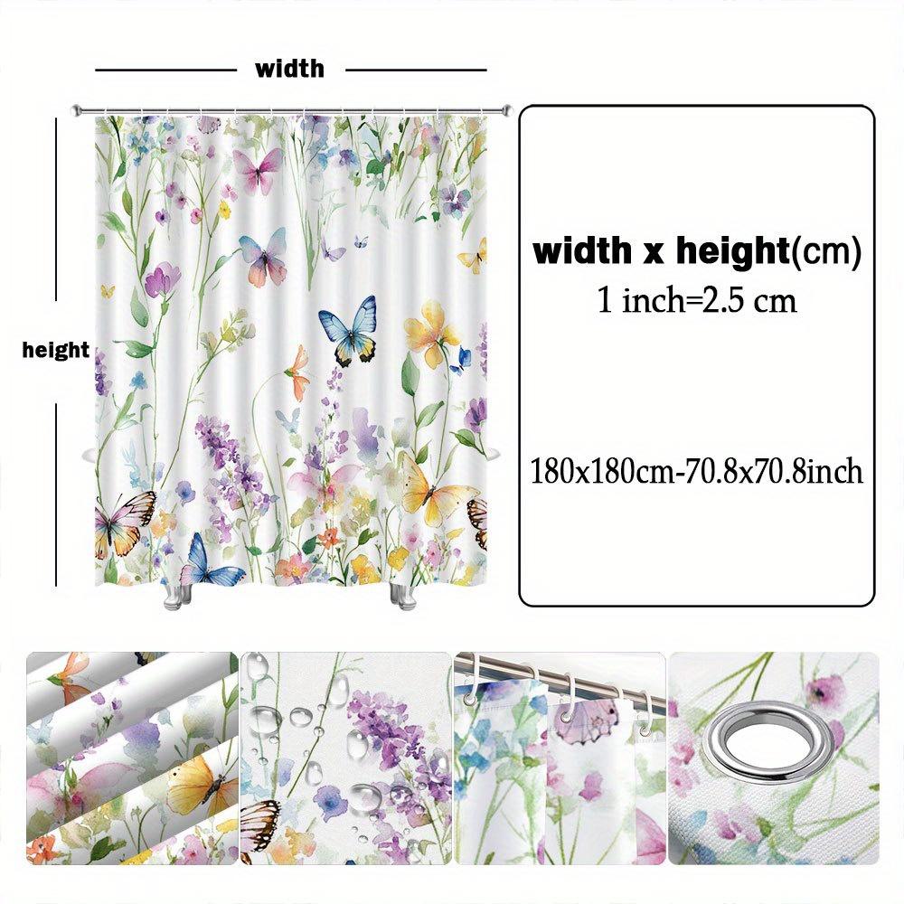 1 stuks Bloemen & Vlinders Aquarel Douchegordijn, Zacht Polyester, Machinewasbaar, Mode Thema, Voor Alle Seizoenen, Levendig Ontwerp