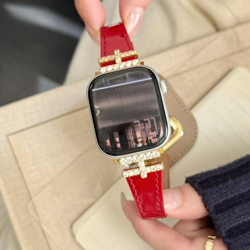 Luxury For Apple Watch Ultra 49mm Band H-Shaped Diamond Butterfly Buckle Leather Strap Suitable for Iwatch Series 11/10/9/8/SE3 46/45/44/42/41/40/38mm