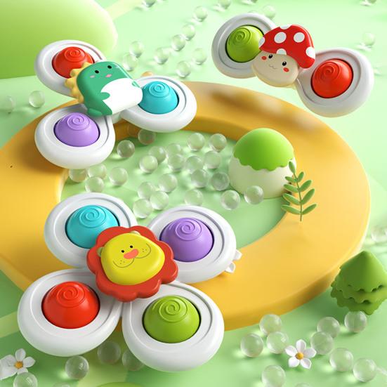 3Pcs/Set Baby Spinner Toy with Suction Cup Mushroom Lion Dinosaur Educational