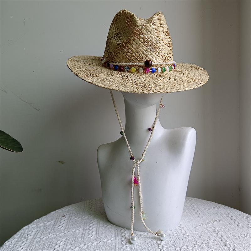 Chain Punk Straw Hat 2023 New Sun Hat Gold Chain Accessories Jazz Hip Hop Summer Hat Punk Style Beach Hat Church Hat