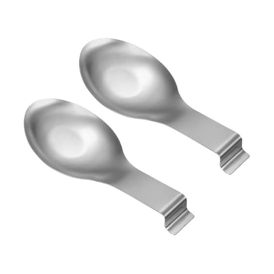 uxcell Stainless Steel Spoon Rest Set of 2, 25.9x9.5cm Heat Resistant Kitchen Utensil Holder with Hook, Silver