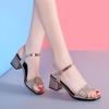 Footwear Gold Ladies Shoes Diamond Sandals for Women Clear Summer 2024 with Medium Heels Transparent Square Rhinestones F Sandal