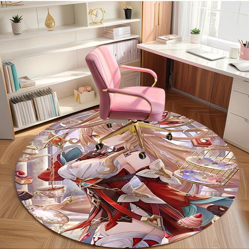 Genshin Impact Print Round Rug, Washable Floor Carpet, For Entryway Dorm Laundry Room Office Study, Home Decor Birthday Christmas Gift
