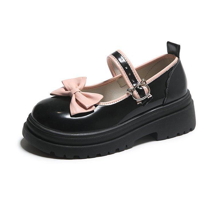 Uniform Shoes Women's Spring Thin Bow Mary Jane Shoes Thick Bottom Heightening Single Shoes Fashionable and Comfortable